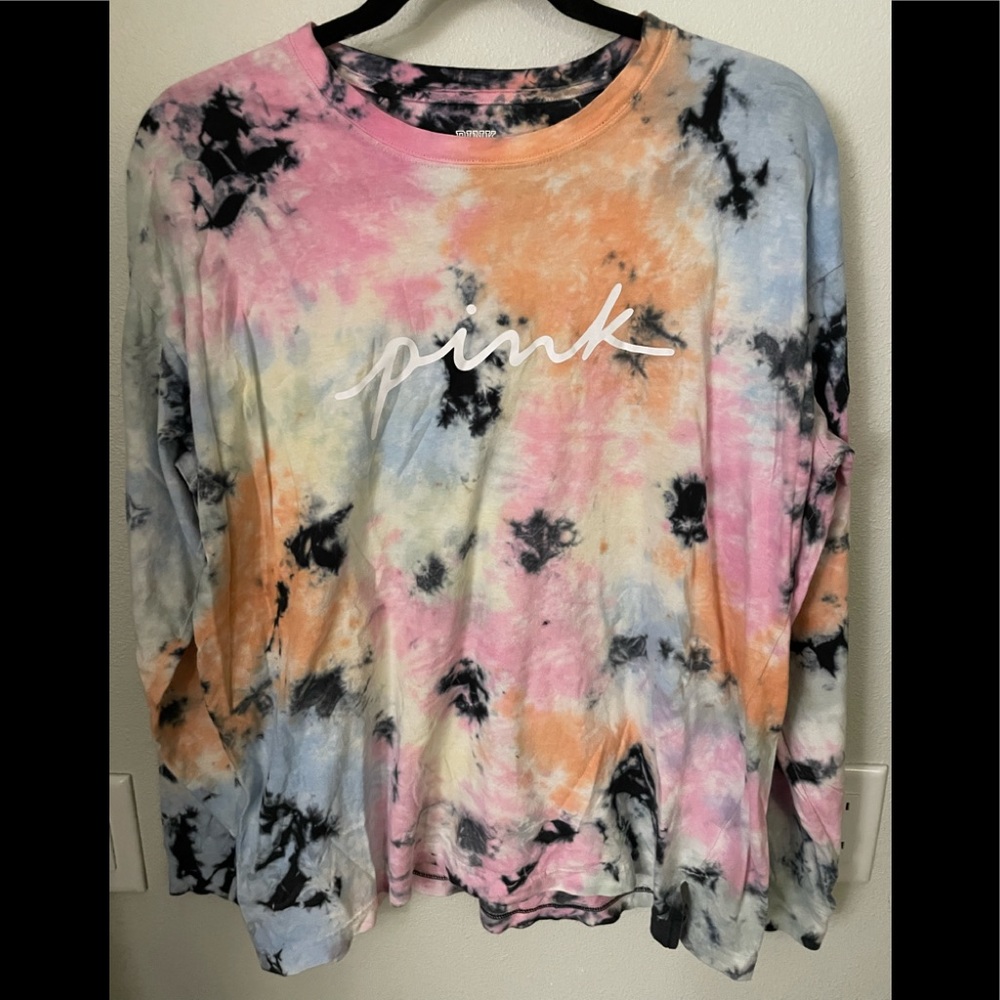 Victoria’s Secret Pink Tie die dyed long sleeve T shirt size M w Pink logo